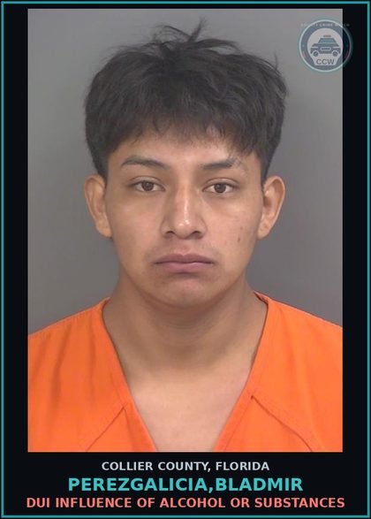 CCW arrest card for PEREZGALICIA,BLADMIR in Collier County: DUI INFLUENCE OF ALCOHOL OR DRUGS