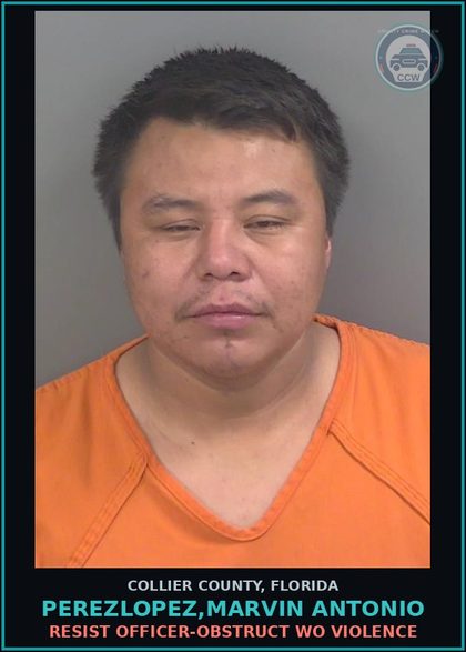 CCW arrest card for PEREZLOPEZ,MARVIN ANTONIO in Collier County: DRUGS-POSSESS COCAINE