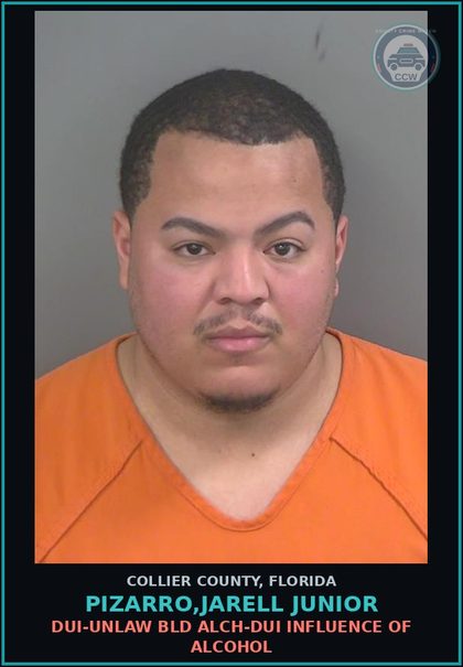 CCW arrest card for PIZARRO,JARELL JUNIOR in Collier County: DUI-UNLAW BLD ALCH-DUI INFLUENCE OF ALCOHOL