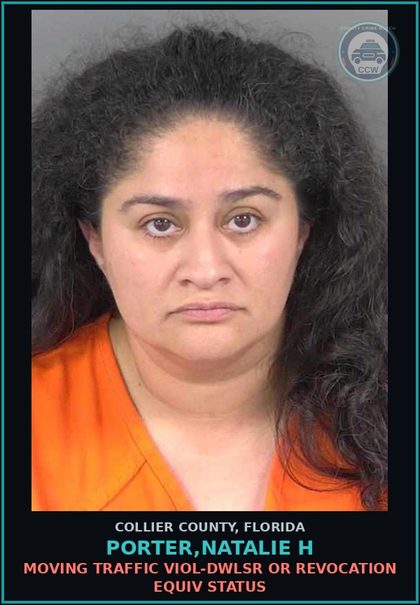CCW arrest card for PORTER,NATALIE H in Collier County: MOVING TRAFFIC VIOL-DWLSR OR REVOCATION EQUIV STATUS