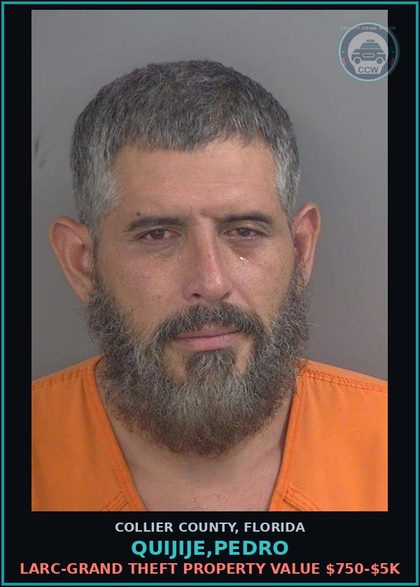 CCW arrest card for QUIJIJE,PEDRO in Collier County: LARC-GRAND THEFT PROPERTY VALUE $750-$5K