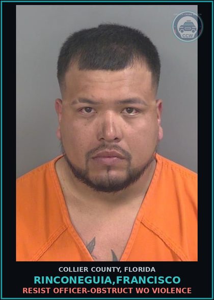 CCW arrest card for RINCONEGUIA,FRANCISCO in Collier County: DRIV WHILE LIC SUSPEND REVOCATION EQUIV