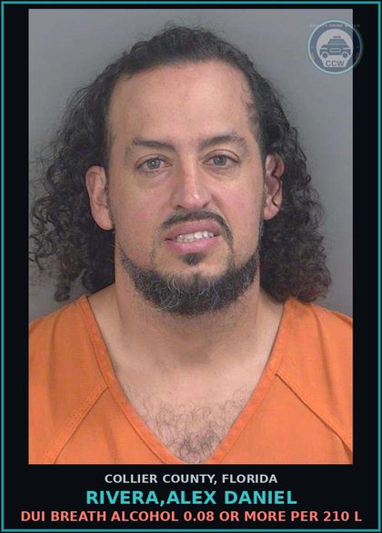 CCW arrest card for RIVERA,ALEX DANIEL in Collier County: DUI BREATH ALCOHOL 0.08 OR MORE PER 210 L