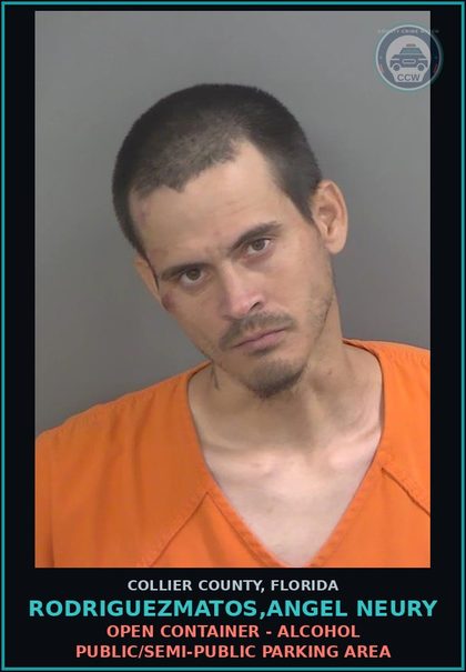 CCW arrest card for RODRIGUEZMATOS,ANGEL NEURY in Collier County: OPEN CONTAINER - ALCOHOL PUBLIC/SEMI-PUBLIC PARKING AREA