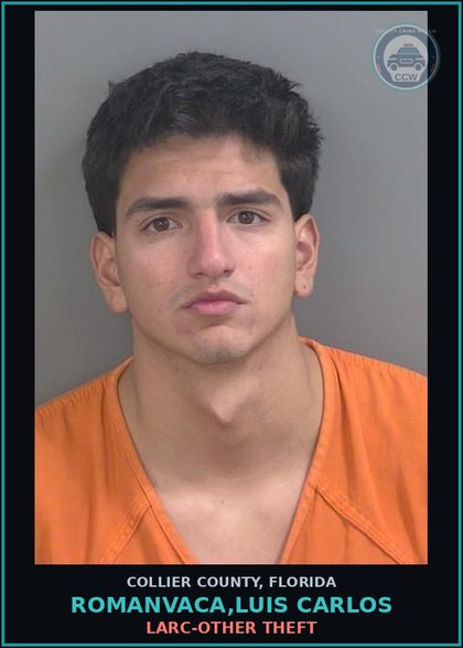 CCW arrest card for ROMANVACA,LUIS CARLOS in Collier County: LARC-OTHER THEFT