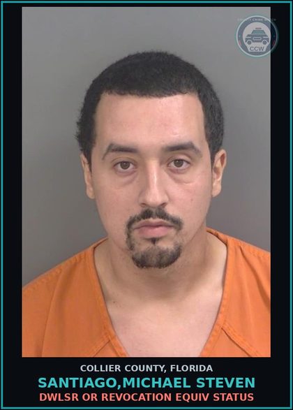 CCW arrest card for SANTIAGO,MICHAEL STEVEN in Collier County: DWLSR OR REVOCATION EQUIV STATUS