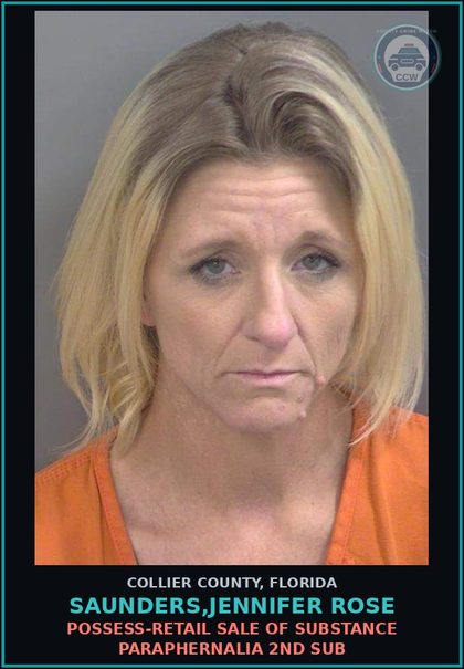 CCW arrest card for SAUNDERS,JENNIFER ROSE in Collier County: POSSESS-RETAIL SALE OF DRUG PARAPHERNALIA 2ND SUB
