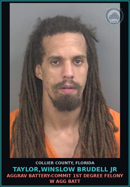CCW arrest card for TAYLOR,WINSLOW BRUDELL JR in Collier County: AGGRAV BATTERY-COMMIT 1ST DEGREE FELONY W AGG BATT