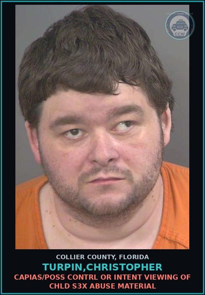 CCW arrest card for TURPIN,CHRISTOPHER in Collier County: CAPIAS/POSS CONTRL OR INTENT VIEWING OF chld s3x ABUSE MATERIAL