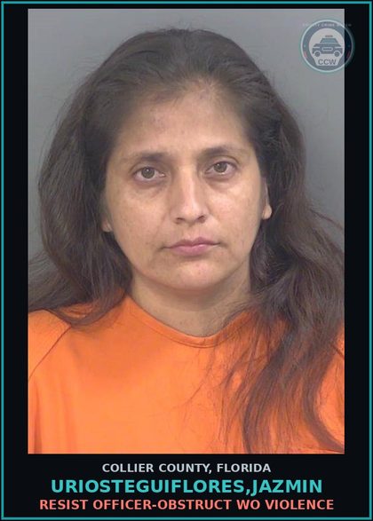 CCW arrest card for URIOSTEGUIFLORES,JAZMIN in Collier County: MOVING TRAFFIC VIOL-DWLSR REVOCATION EQUIV STATUS 3RD SUB VI