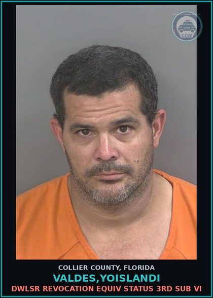 CCW arrest card for VALDES,YOISLANDI in Collier County: DWLSR REVOCATION EQUIV STATUS 3RD SUB VI