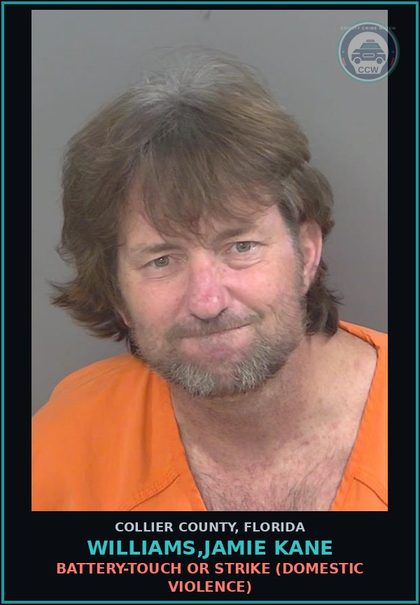 CCW arrest card for WILLIAMS,JAMIE KANE in Collier County: BATTERY-TOUCH OR STRIKE (DOMESTIC VIOLENCE)