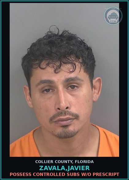 CCW arrest card for ZAVALA,JAVIER in Collier County: POSSESS CONTROLLED SUBS W/O PRESCRIPT