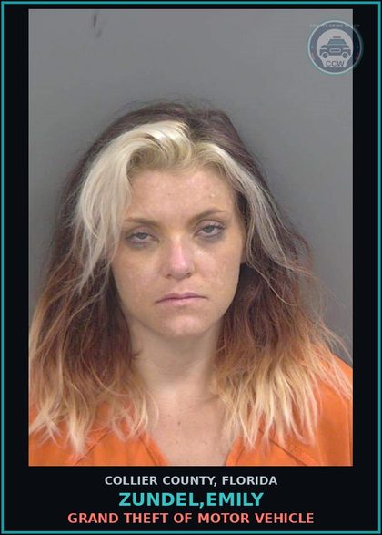 CCW arrest card for ZUNDEL,EMILY in Collier County: GRAND THEFT OF MOTOR VEHICLE