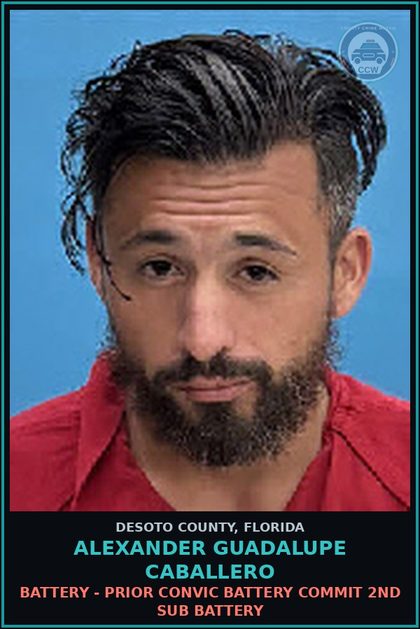 CCW arrest card for Alexander Guadalupe Caballero in DeSoto County: BATTERY - PRIOR CONVIC BATTERY COMMIT 2ND SUB BATTERY