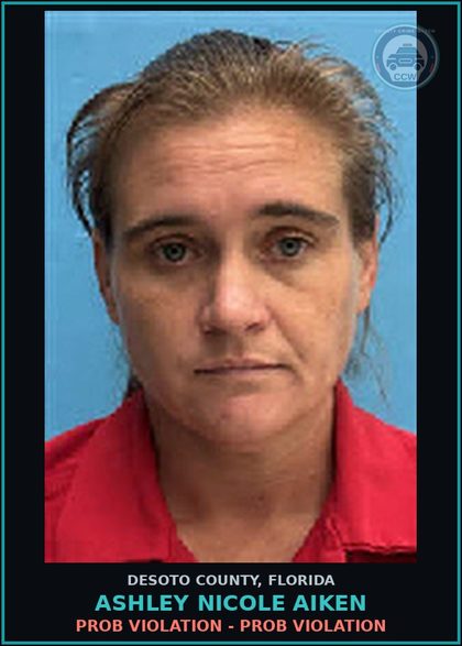 CCW arrest card for Ashley Nicole Aiken in DeSoto County: PROB VIOLATION - PROB VIOLATION