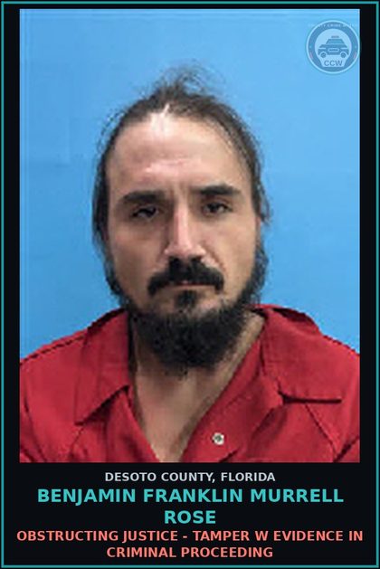 CCW arrest card for Benjamin Franklin Murrell Rose in DeSoto County: DRUGS-POSSESS - POSSESS contr substance W/O PRESCRIPTION