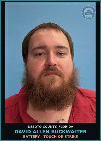 CCW arrest card for David Allen Buckwalter in DeSoto County: BATTERY - TOUCH OR STRIKE