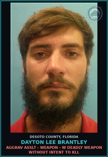 CCW arrest card for Dayton Lee Brantley in DeSoto County: AGGRAV ASSLT - WEAPON - W DEADLY WEAPON WITHOUT INTENT TO KILL