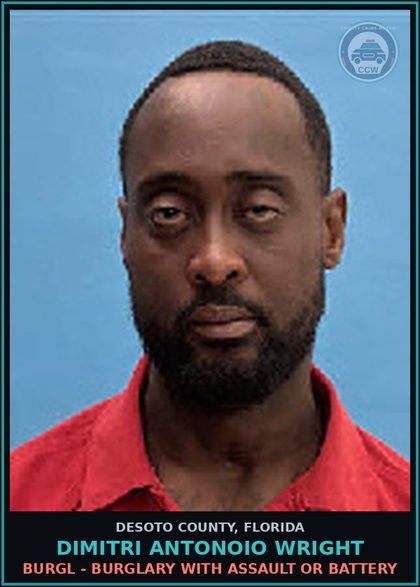 CCW arrest card for Dimitri Antonoio Wright in DeSoto County: BURGL - BURGLARY WITH ASSAULT OR BATTERY