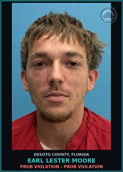 CCW arrest card for Earl Lester Moore in DeSoto County: PROB VIOLATION - PROB VIOLATION