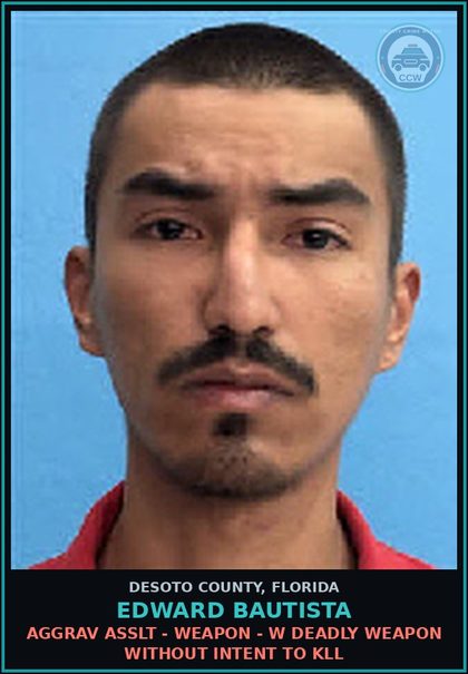 CCW arrest card for Edward Bautista in DeSoto County: AGGRAV ASSLT - WEAPON - W DEADLY WEAPON WITHOUT INTENT TO KILL