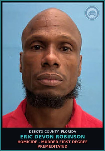 CCW arrest card for Eric Devon Robinson in DeSoto County: HOMICIDE - MURDER FIRST DEGREE PREMEDITATED