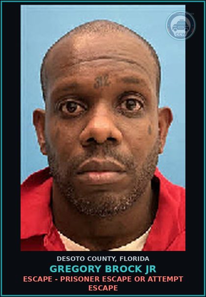 CCW arrest card for Gregory Brock Jr in DeSoto County: ESCAPE - PRISONER ESCAPE OR ATTEMPT ESCAPE
