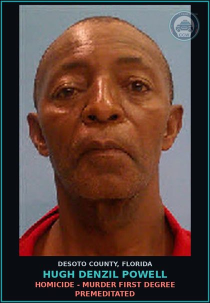 CCW arrest card for Hugh Denzil Powell in DeSoto County: HOMICIDE - MURDER FIRST DEGREE PREMEDITATED