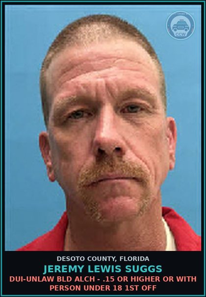 CCW arrest card for Jeremy Lewis Suggs in DeSoto County: NONMOVING TRAFFIC VIOL - DRIVE WHILE LIC SUSP 1ST OFF