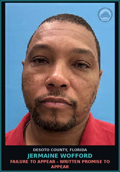 CCW arrest card for Jermaine Wofford in DeSoto County: FAILURE TO APPEAR - WRITTEN PROMISE TO APPEAR