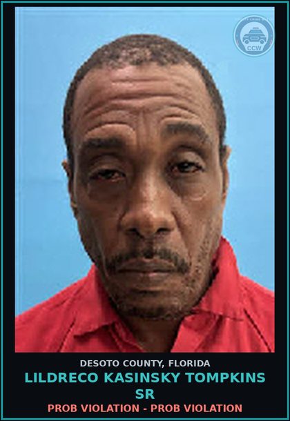 CCW arrest card for Lildreco Kasinsky Tompkins Sr in DeSoto County: PROB VIOLATION - PROB VIOLATION