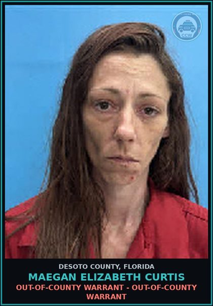 CCW arrest card for Maegan Elizabeth Curtis in DeSoto County: OUT-OF-COUNTY WARRANT - OUT-OF-COUNTY WARRANT