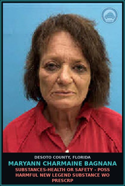 CCW arrest card for Maryann Charmaine Bagnana in DeSoto County: DRUGS-POSSESS - POSSESS contr substance W/O PRESCRIPTION