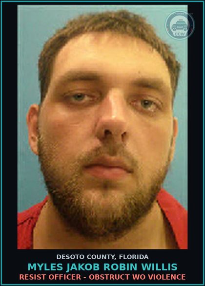 CCW arrest card for Myles Jakob Robin Willis in DeSoto County: PROB VIOLATION - PROB VIOLATION