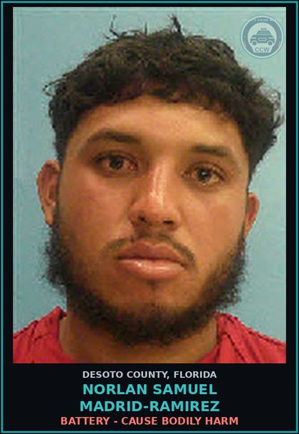 CCW arrest card for Norlan Samuel Madrid-Ramirez in DeSoto County: BATTERY - CAUSE BODILY HARM