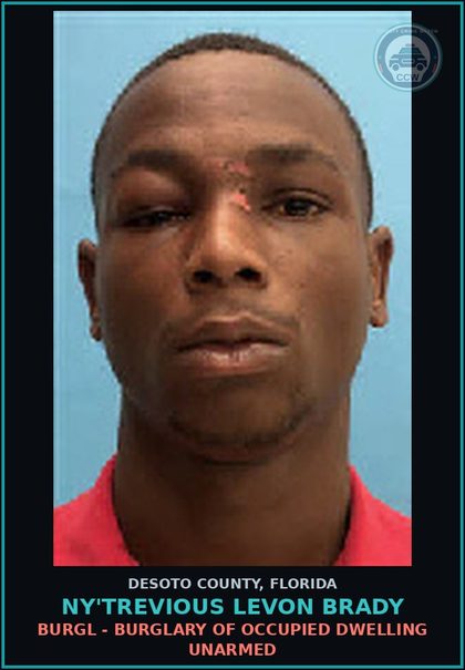 CCW arrest card for Ny'Trevious Levon Brady in DeSoto County: VEH THEFT - GRAND THEFT OF MOTOR VEHICLE