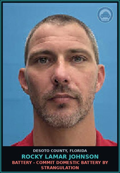 CCW arrest card for Rocky Lamar Johnson in DeSoto County: BATTERY - COMMIT DOMESTIC BATTERY BY STRANGULATION