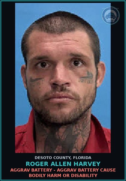 CCW arrest card for Roger Allen Harvey in DeSoto County: AGGRAV BATTERY - AGGRAV BATTERY CAUSE BODILY HARM OR DISABILITY