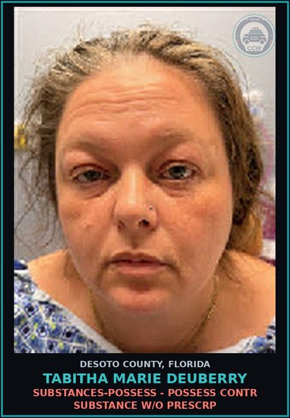 CCW arrest card for Tabitha Marie Deuberry in DeSoto County: DRUGS-POSSESS - POSSESS contr substance W/O PRESCRIPTION