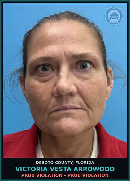CCW arrest card for Victoria Vesta Arrowood in DeSoto County: PROB VIOLATION - PROB VIOLATION