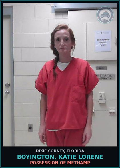 CCW arrest card for BOYINGTON, KATIE LORENE in Dixie County: POSSESSION OF Methamp