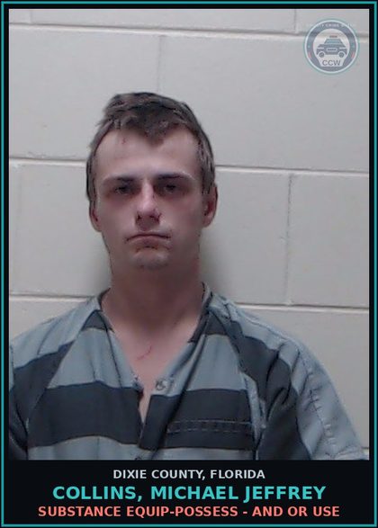 CCW arrest card for COLLINS, MICHAEL JEFFREY in Dixie County: DRUG EQUIP-POSSESS - AND OR USE