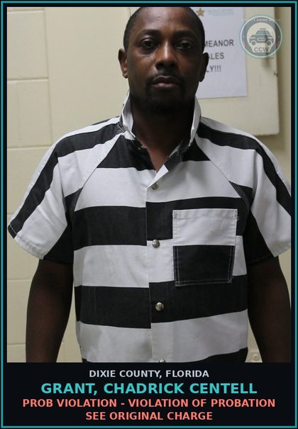 CCW arrest card for GRANT, CHADRICK CENTELL in Dixie County: PROB VIOLATION - VIOLATION OF PROBATION SEE ORIGINAL CHARGE