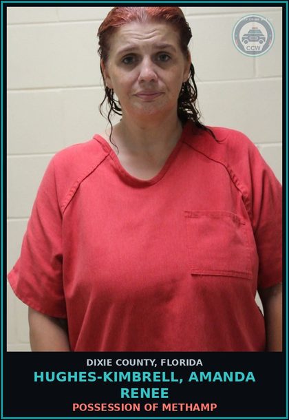 CCW arrest card for HUGHES-KIMBRELL, AMANDA RENEE in Dixie County: POSSESSION OF Methamp