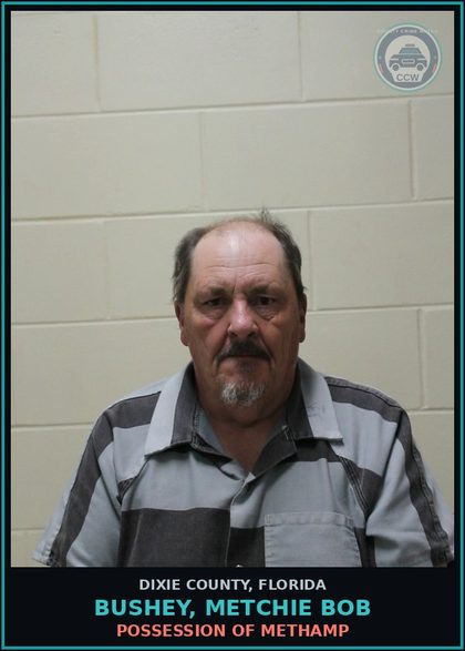CCW arrest card for BUSHEY, METCHIE BOB in Dixie County: DRUG EQUIP-POSSESS - AND OR USE
