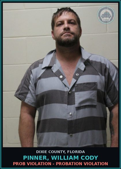 CCW arrest card for PINNER, WILLIAM CODY in Dixie County: PROB VIOLATION - PROBATION VIOLATION