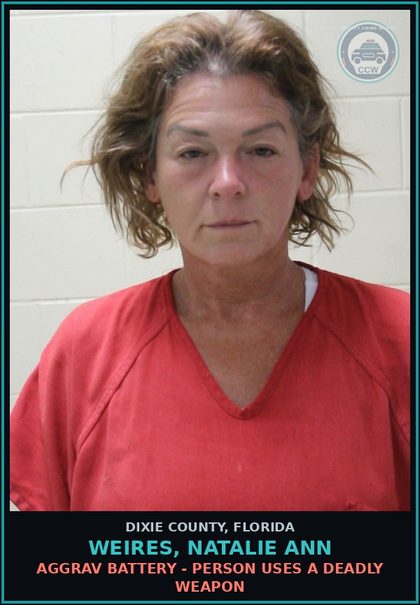 CCW arrest card for WEIRES, NATALIE ANN in Dixie County: AGGRAV BATTERY - PERSON USES A DEADLY WEAPON