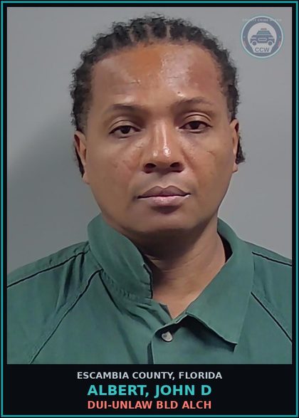 CCW arrest card for ALBERT, JOHN D in Escambia County: DUI-UNLAW BLD ALCH