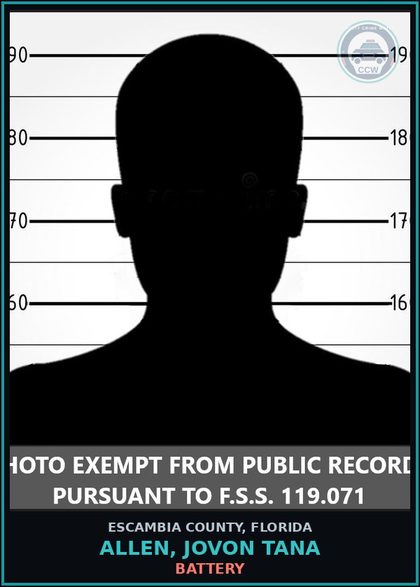 CCW arrest card for ALLEN, JOVON TANA in Escambia County: BATTERY